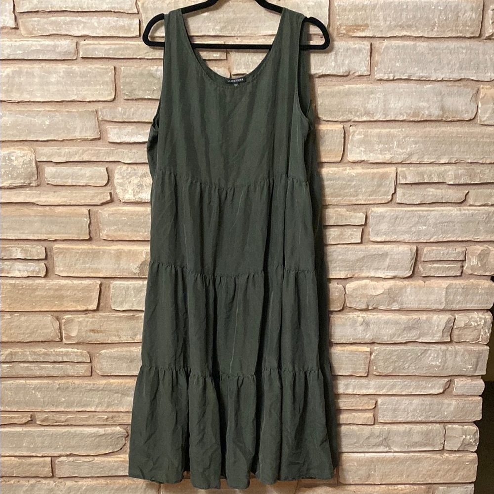 Eileen Fisher Women’s Dress deep Olive Green 100% Silk Sleeveless Size L - Picture 3 of 11